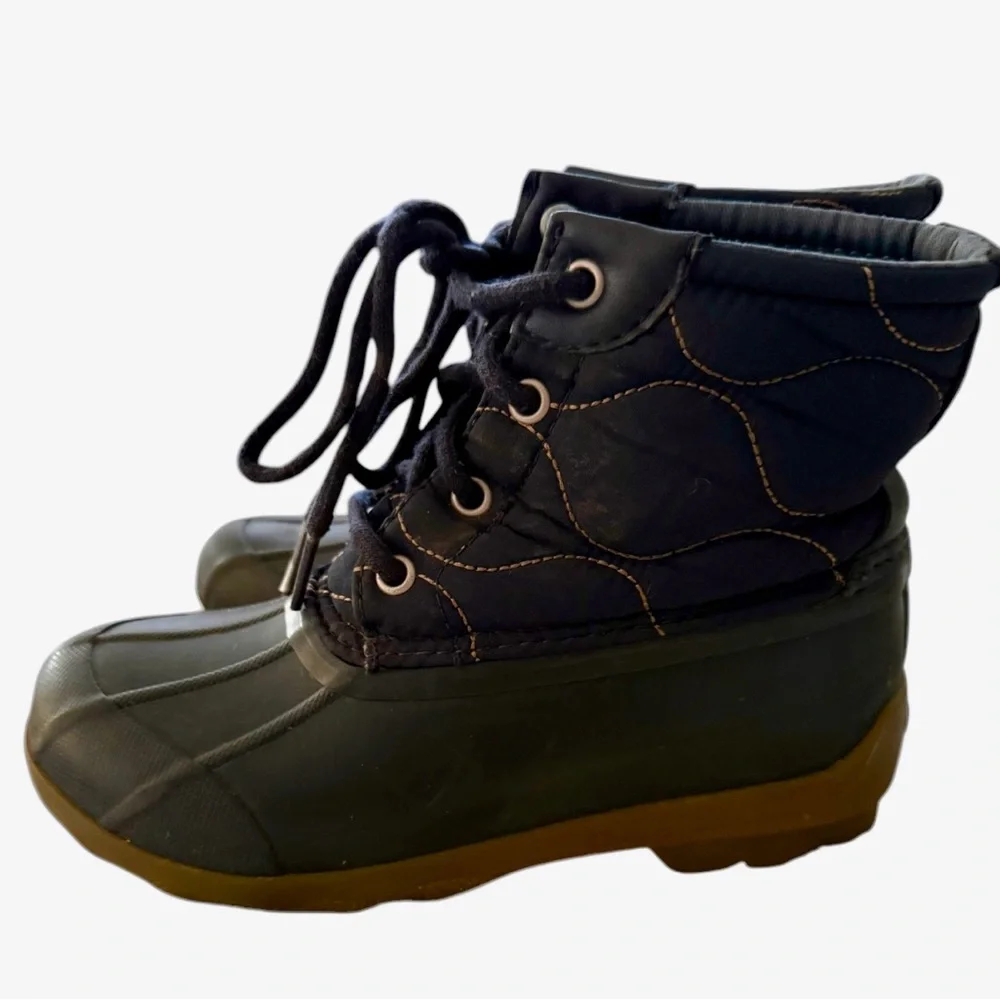 Sperry Port Boot Rain Snow Duck Girls Sz 13 Blue Gold Quilted SCK162681 Rubber